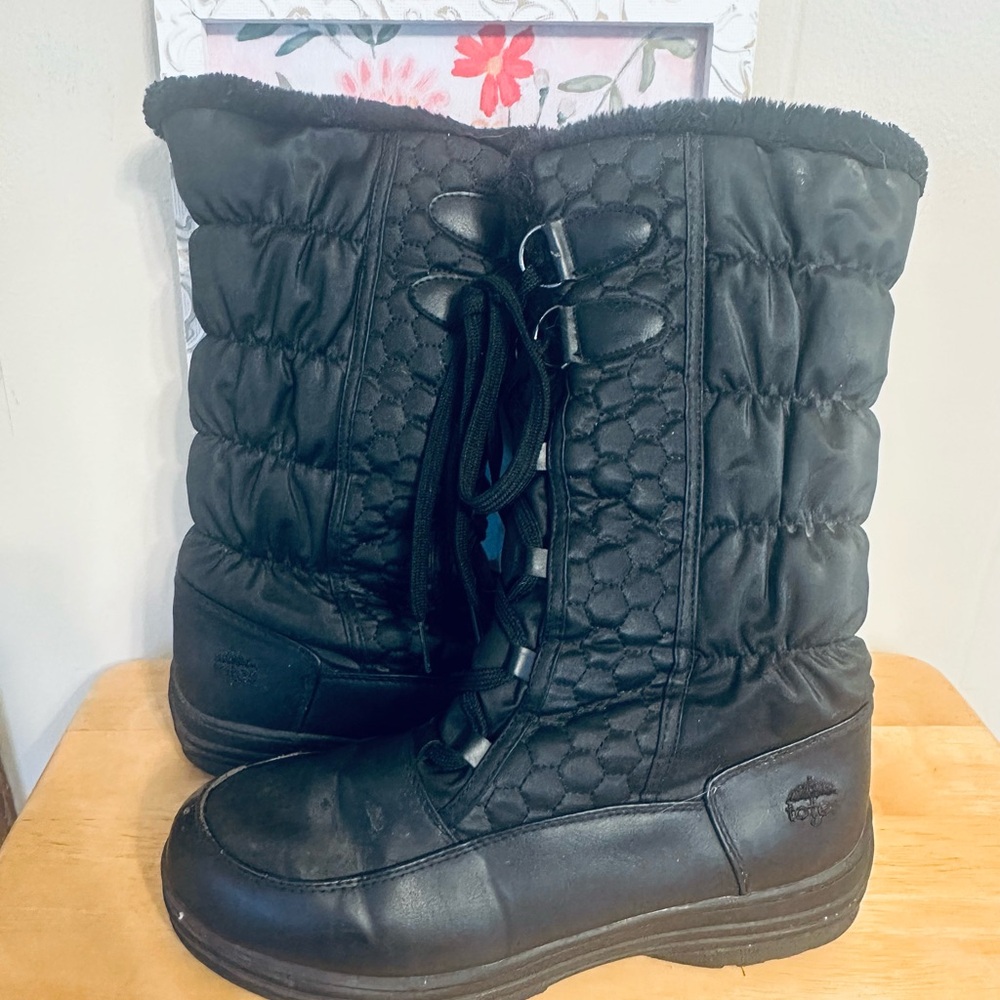 Totes Shoes Jami Pull On waterproof Winter Snow Boots Black Womens Sz 10M